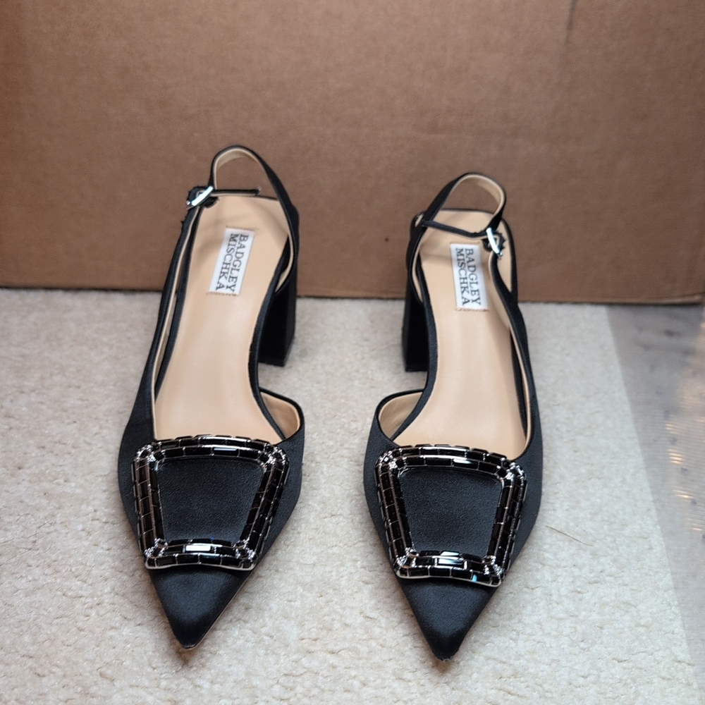 Badgley Mischka Black Slingback Heels with Silver Detailing